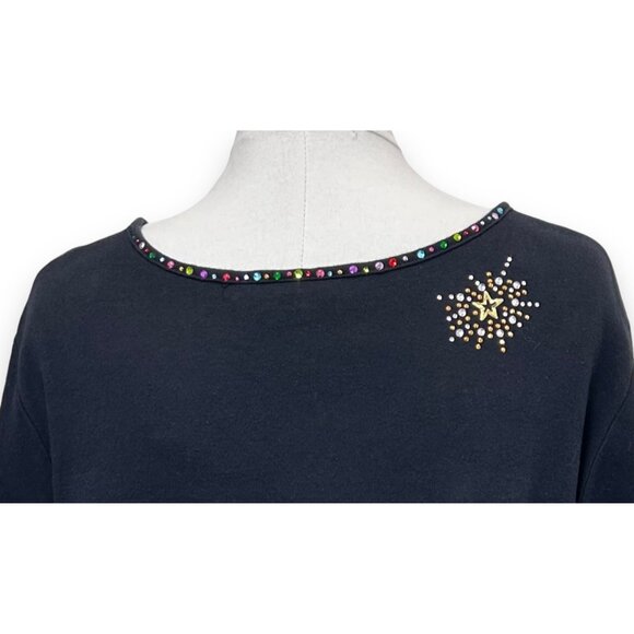 Quacker Factory Womens Angel Studded 3/4 Sleeve Top Cotton Holiday Shirt Blck 2X - Picture 6 of 10